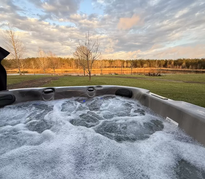 Hot tub overlooking the pond