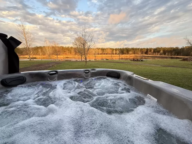 Hot tub overlooking the pond